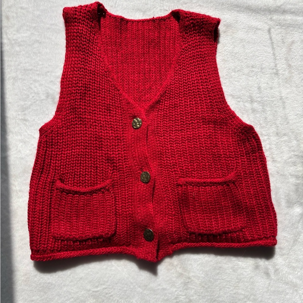 Red Knit Button-Up Vest